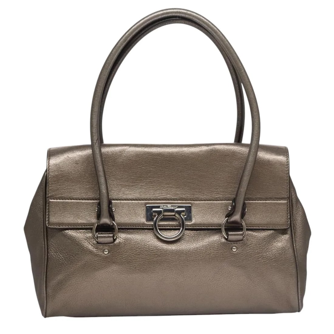 Salvatore Ferragamo Sofia leather satchel handbag silver: Salvatore Ferragamo Sofia leather satchel handbag silver Salvatore Ferragamo Sofia Satchel in silver leather. This women's handbag is in good overall condition with light signs of wear, including slig