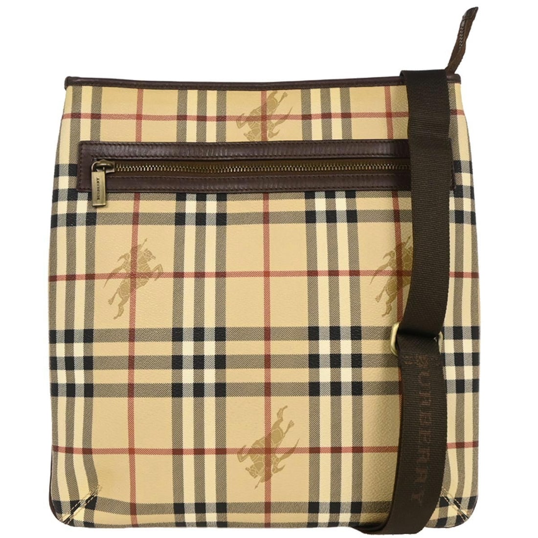 Burberry House Check Crossbody Bag Beige Brown PVC Leather: Burberry House Check Crossbody Bag Beige Brown PVC Leather Burberry House Check shoulder bag in beige and brown with a crossbody strap and inner pockets. Made in Italy, this medium bag features a leat