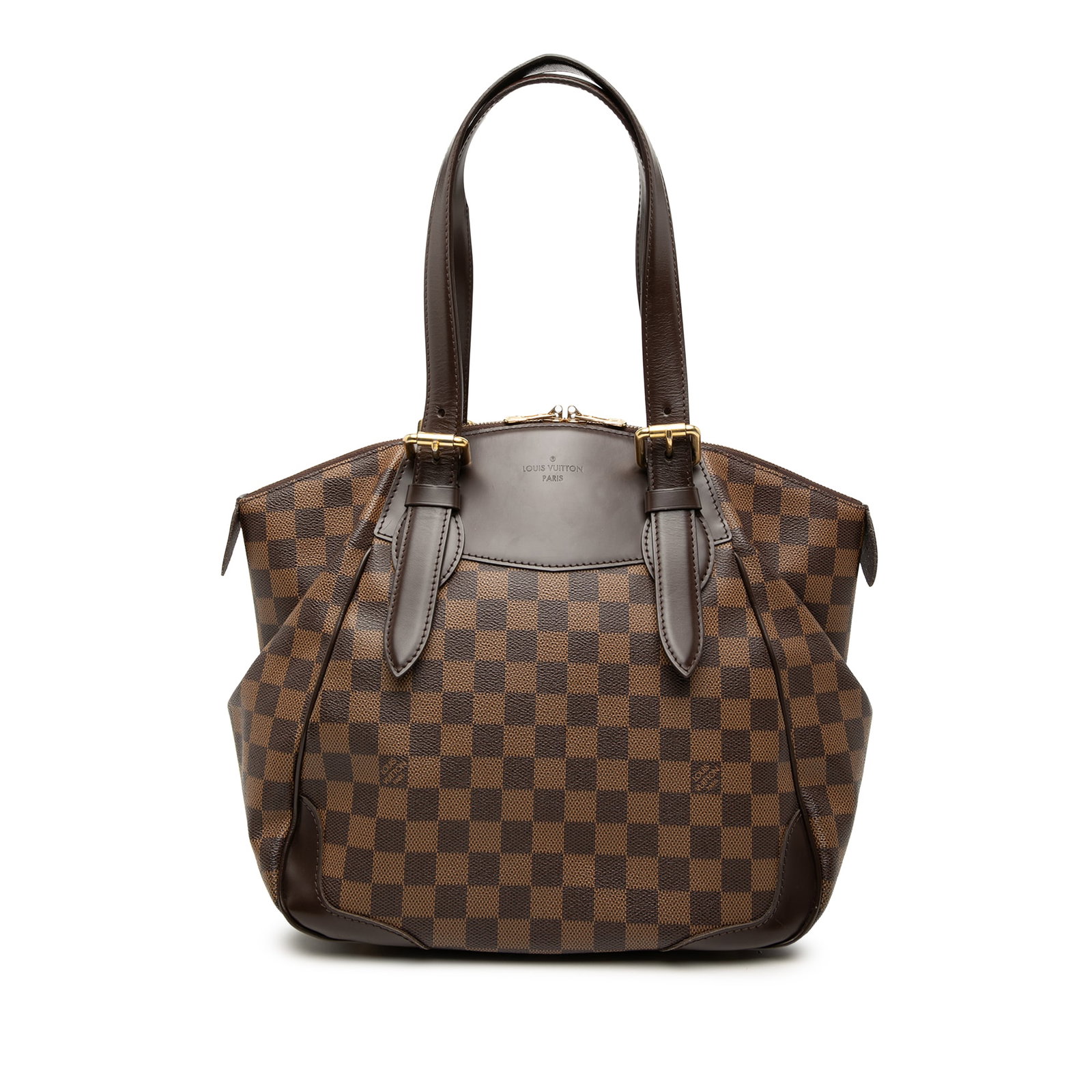 Louis Vuitton Verona MM Damier Ebene tote bag: Louis Vuitton Verona MM Damier Ebene tote bag This Louis Vuitton Damier Ebene Verona MM bag features a signature Damier Ebene canvas body with leather trim and flat leather straps. It is designed with