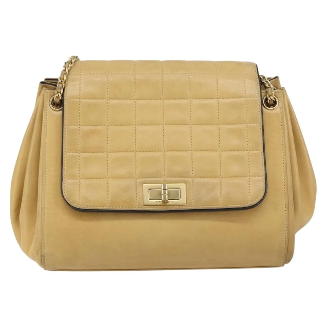 Chanel Accordion Flap Chocolate Bar Quilted Lambskin Shoulder Bag Beige (1 of 18)