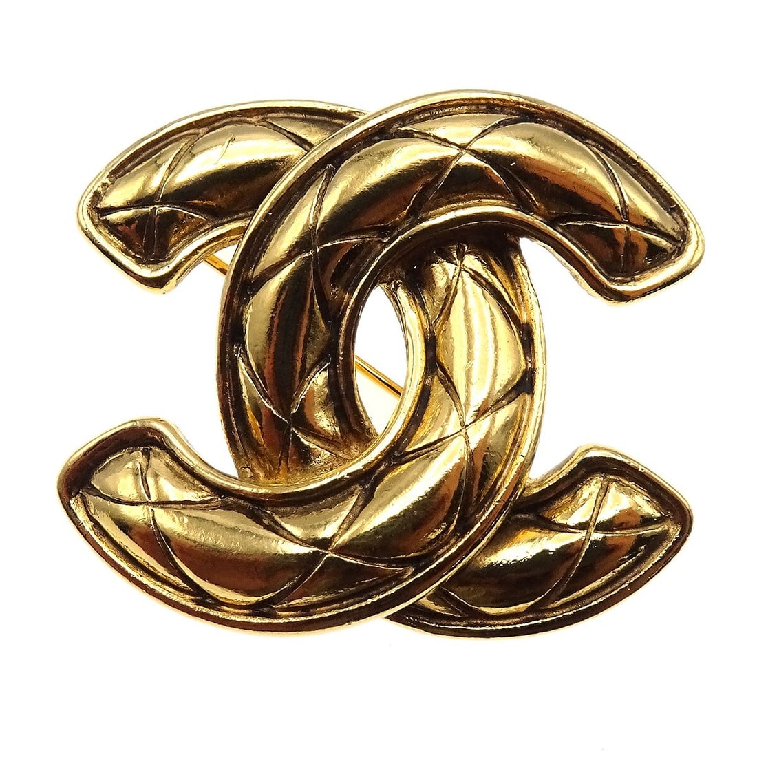 Chanel 1153 Gold Plated Quilted CC Logo Brooch (1 of 5)