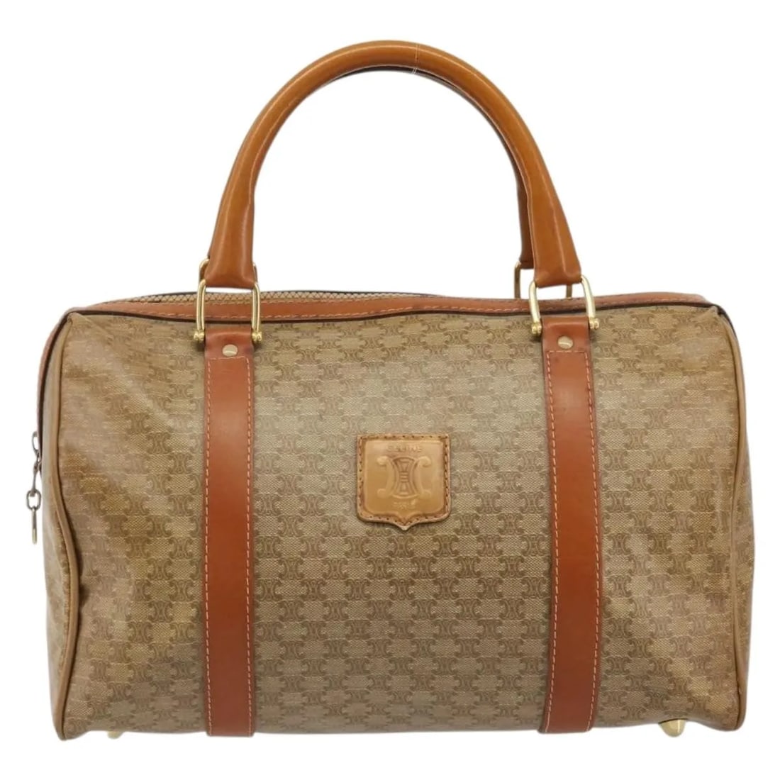 Celine Macadam Beige Canvas Leather Handbag: Celine Macadam Beige Canvas Leather Handbag This Celine Vintage Macadam Handbag features a beige canvas exterior complemented by leather accents. Designed for women, it is crafted in Italy and showcas