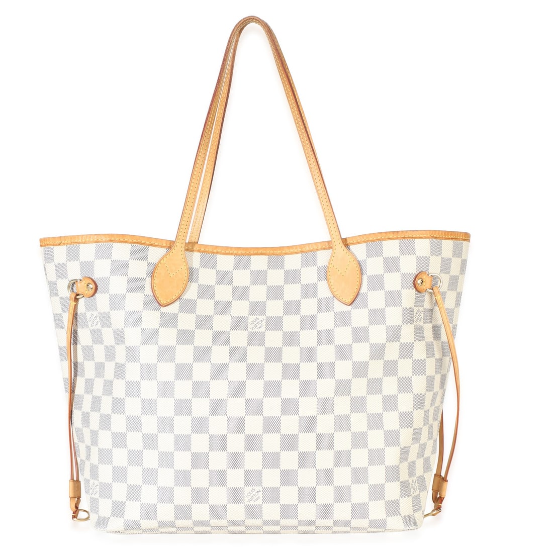 Louis Vuitton Neverfull MM Damier Azur Canvas Tote Bag: Louis Vuitton Neverfull MM Damier Azur Canvas Tote Bag Pre-owned Louis Vuitton Neverfull MM tote in Damier Azur canvas. This unisex handbag features a beige and white exterior, fabric lining, clasp cl