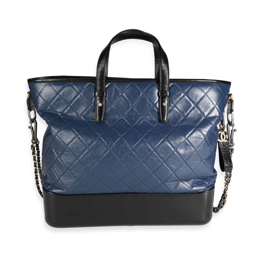 Chanel Gabrielle Large Quilted Leather Tote Black Blue 2017: Chanel Gabrielle Large Quilted Leather Tote Black Blue 2017 This Chanel Large Gabrielle Shopping Tote is a stylish blend of black and blue quilted calfskin leather. Measuring 14 x 12 x 3 inches, it of
