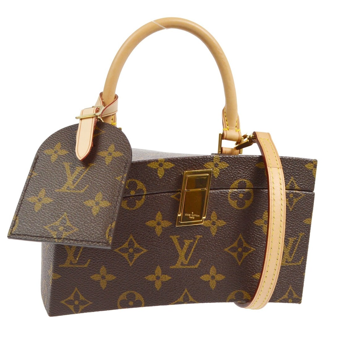 Louis Vuitton Twisted Box Monogram Canvas 2 Way Top Handle Bag M40275: Louis Vuitton Twisted Box Monogram Canvas 2 Way Top Handle Bag M40275 Louis Vuitton Twisted Box 2-way handbag in brown Monogram canvas with leather lining and gold-color hardware. This structured box-