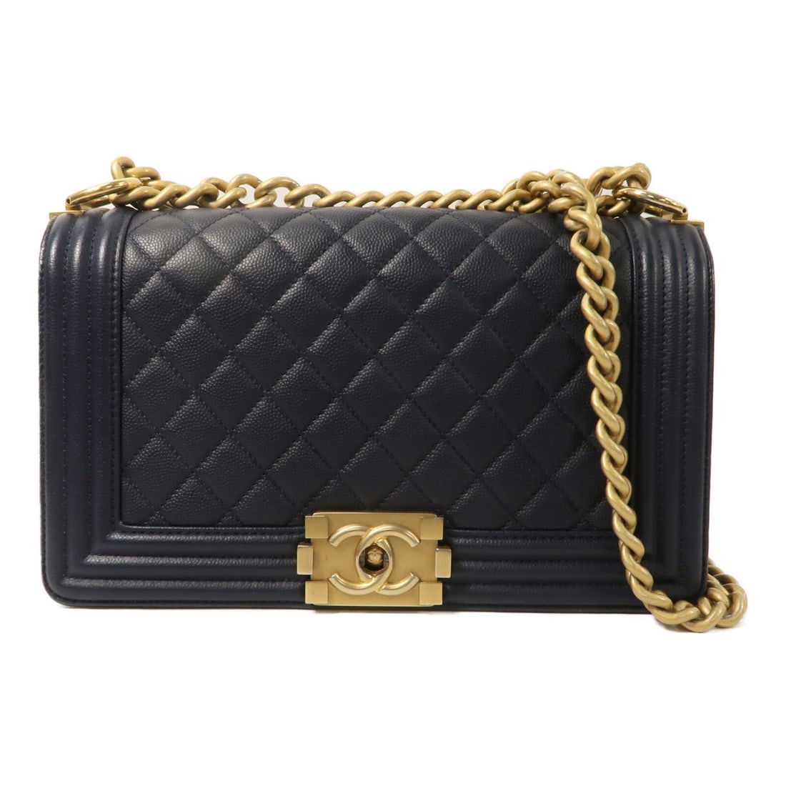 CHANEL Boy 25 Navy Calfskin Shoulder Bag GHW: CHANEL Boy 25 Navy Calfskin Shoulder Bag GHW This CHANEL Boy 25 shoulder bag is crafted from navy calfskin leather and features a classic chain strap. Designed for women, it offers a sophisticated loo