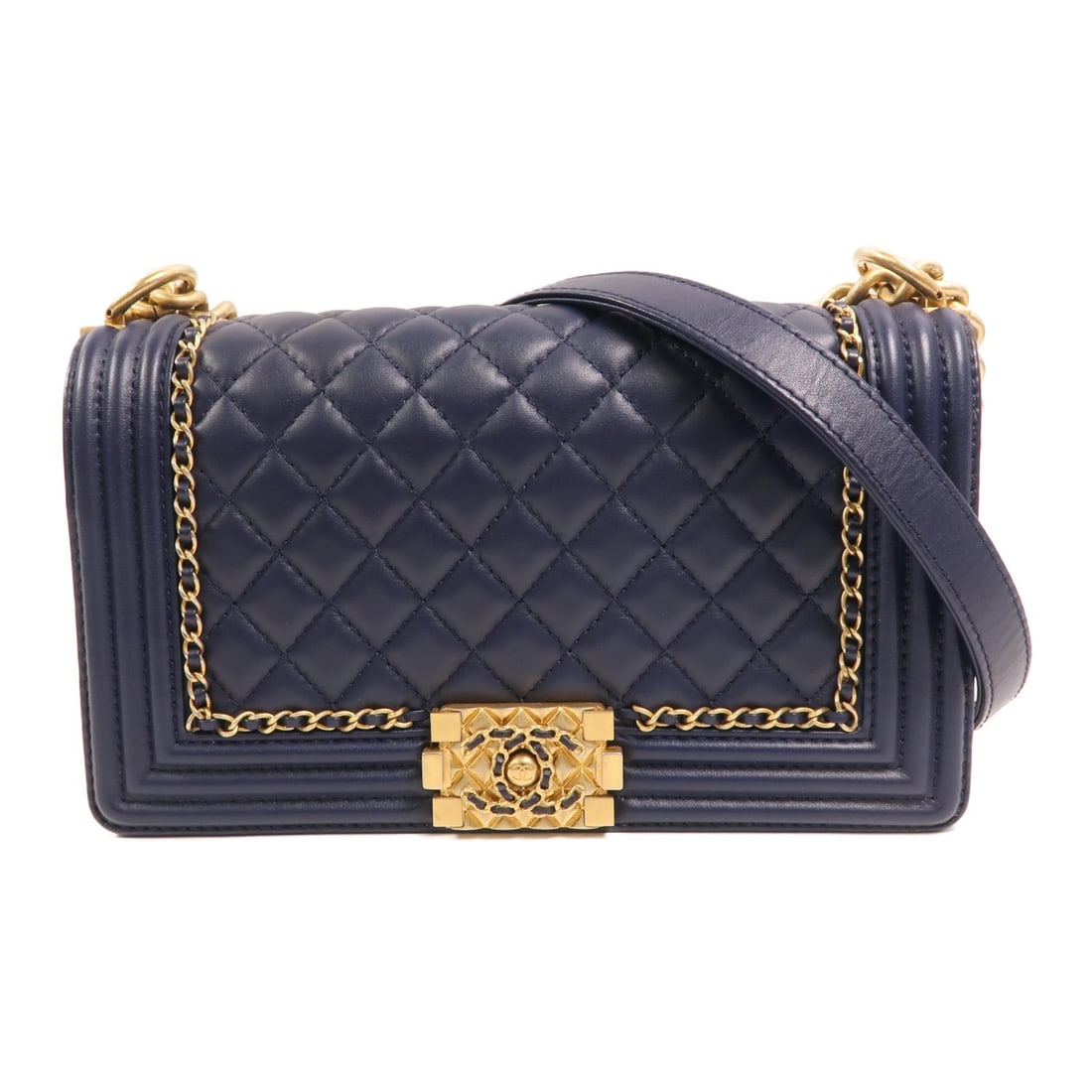 Blue Calfskin CHANEL Boy 25 Shoulder Bag with Gold Hardware (1 of 16)