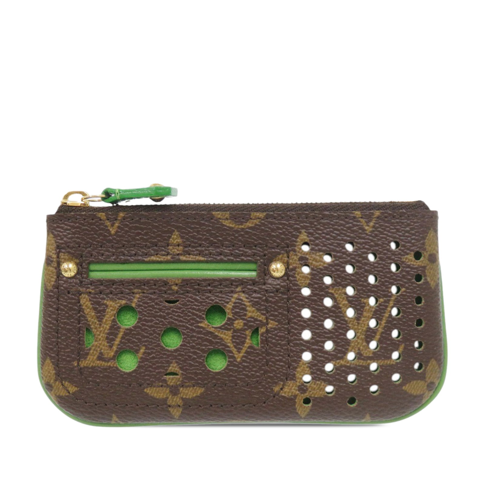 Louis Vuitton Pochette Cles Monogram Perforated Key Pouch: Louis Vuitton Pochette Cles Monogram Perforated Key Pouch Louis Vuitton Monogram Perforated Pochette Cles in brown fabric with a perforated monogram design. This compact small leather goods piece feat