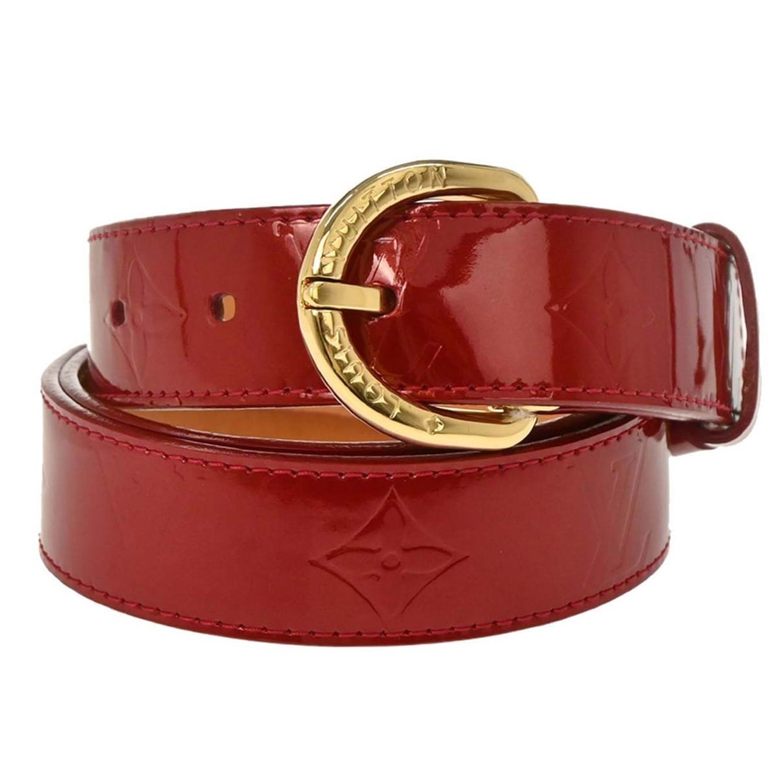 Louis Vuitton M6980U Monogram Vernis leather belt red #90 36: Louis Vuitton M6980U Monogram Vernis leather belt red #90 36 Louis Vuitton Ceinture belt in red Monogram Vernis leather with an adjustable fit and buckle accent. Made in Spain, this women's belt shows