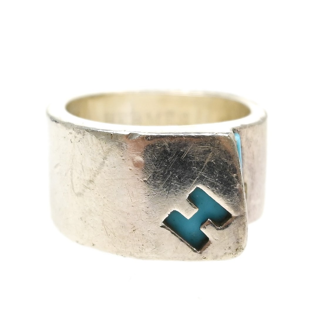 HERMES Nausicaa SV925 Silver Ring Size 53 Vintage: HERMES Nausicaa SV925 Silver Ring Size 53 Vintage Vintage Hermes Nausicaa ring in silver with a round shape and no main stone. This ring shows reasonable wear from use, including scratches and dirt, c