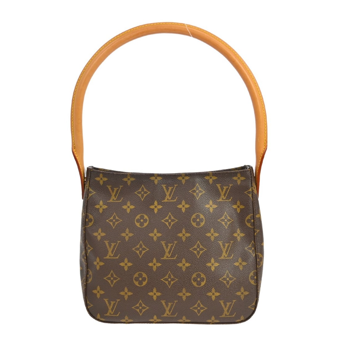 Louis Vuitton Mini Looping Monogram Canvas Top Handle Bag M51146: Louis Vuitton Mini Looping Monogram Canvas Top Handle Bag M51146 Vintage Louis Vuitton Looping MM handbag in brown monogram canvas and leather with a top handle and magnetic closure. The bag features 