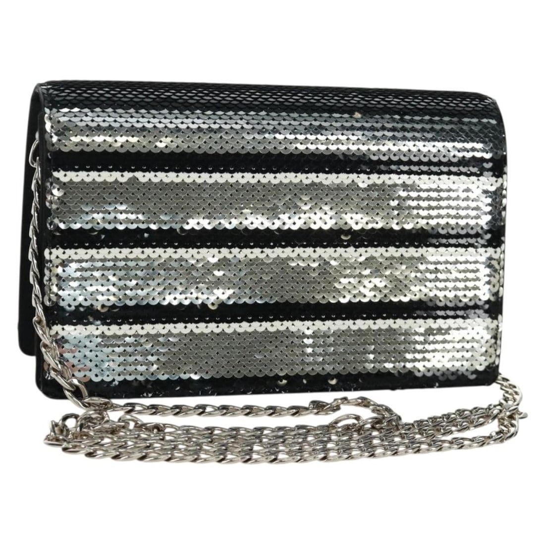 PRADA leather shoulder bag with chain and sequins black silver: PRADA leather shoulder bag with chain and sequins black silver Authentic Prada chain sequin shoulder bag in black and silver leather. This women's shoulder bag is made in Italy and includes a dust bag