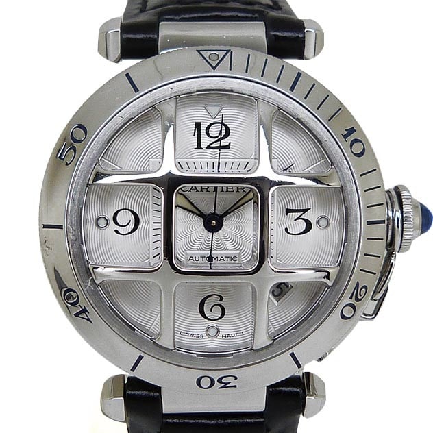 Cartier Pasha 38 Automatic Silver Dial Stainless Steel Men's Watch: Cartier Pasha 38 Automatic Silver Dial Stainless Steel Men's Watch This is a Cartier Pasha 38 Convex Grid W3105955 automatic wristwatch designed for men. It features a silver dial and is crafted from 