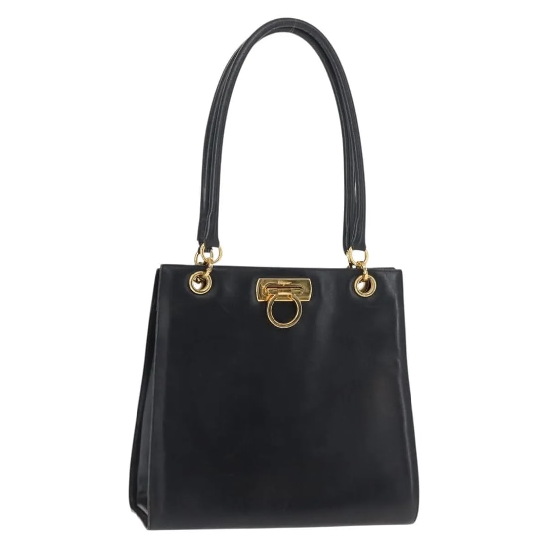 Navy Leather Shoulder Bag Salvatore Ferragamo Gancini: Navy Leather Shoulder Bag Salvatore Ferragamo Gancini This Salvatore Ferragamo Gancini shoulder bag is crafted from navy leather and designed for women. The bag features a classic silhouette with the 