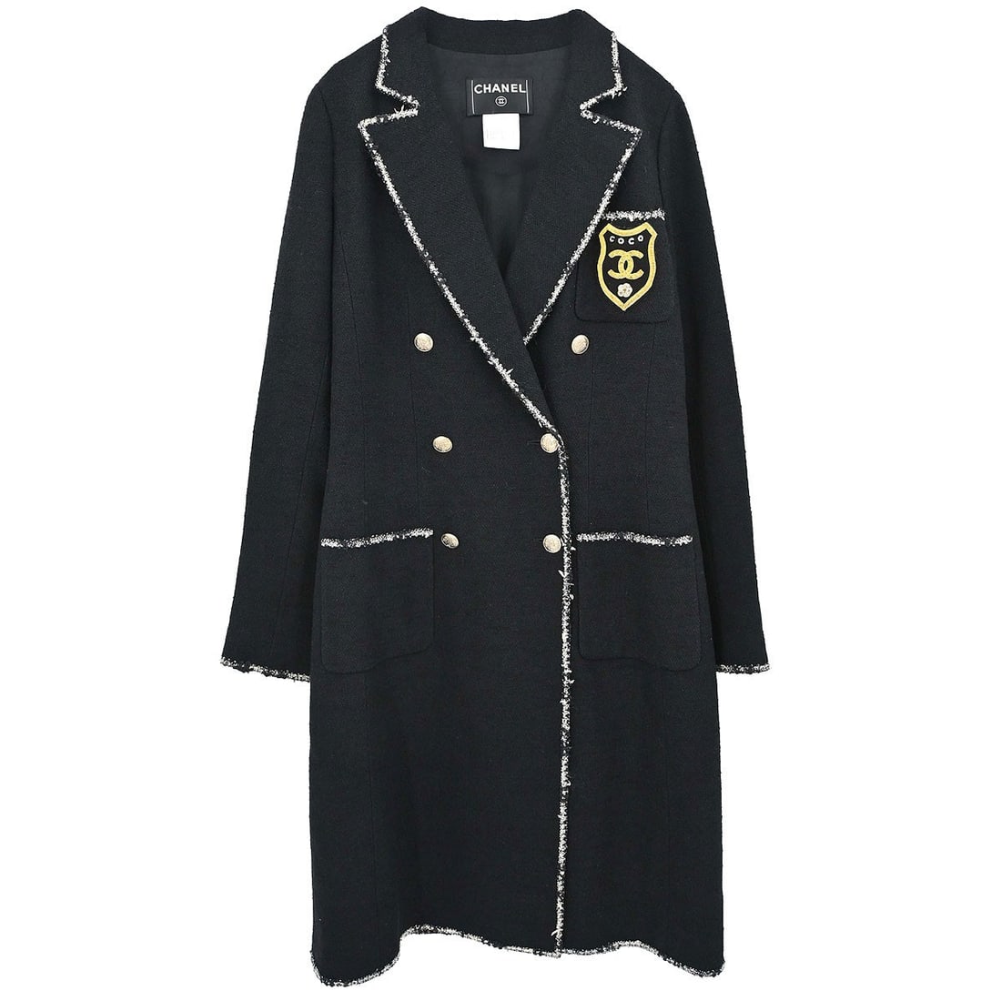 CHANEL 05C black wool double breasted women's coat FR 38 (1 of 18)