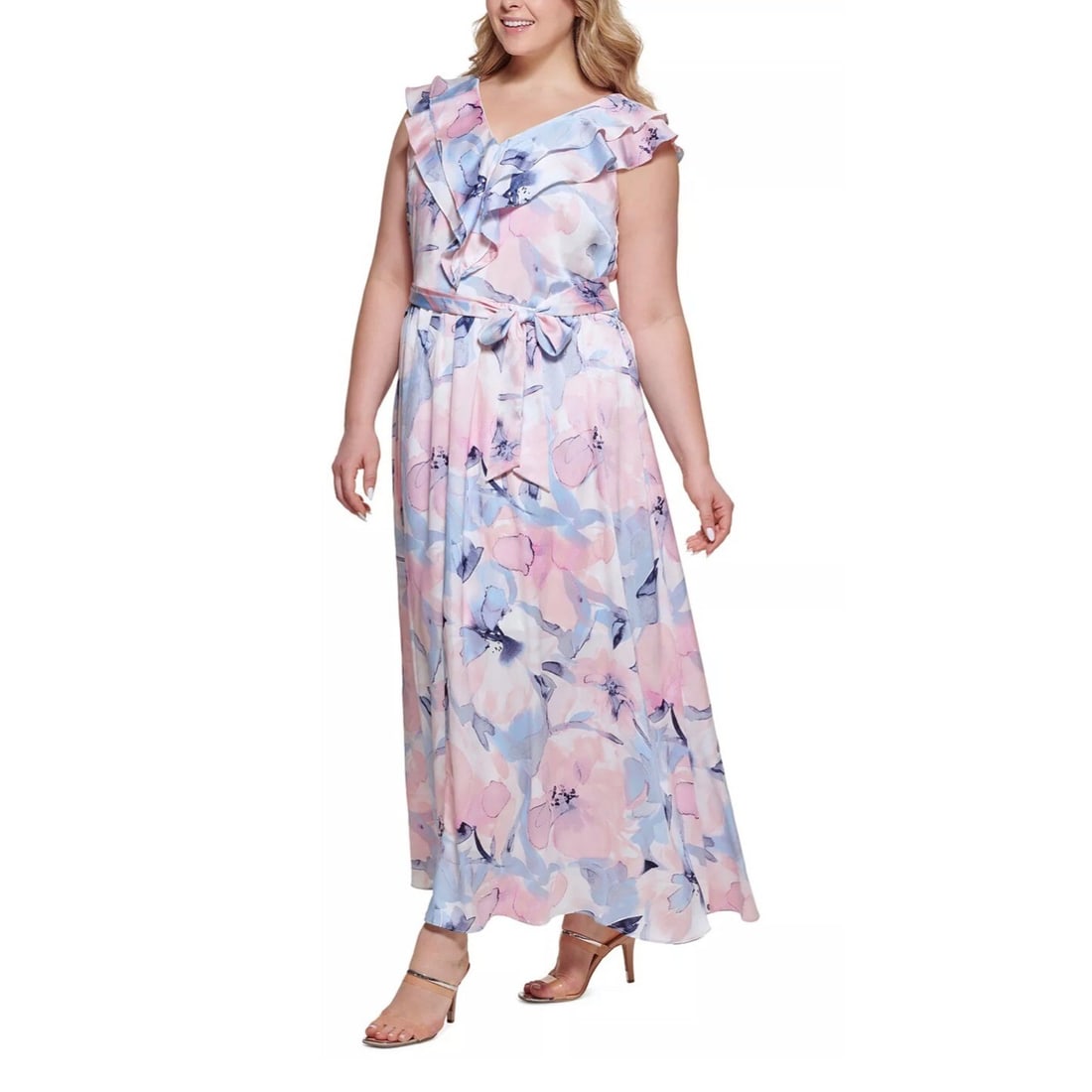 DKNY Plus Size Floral Maxi Dress Ruffled V Neck 22W Multicolor (1 of 3)