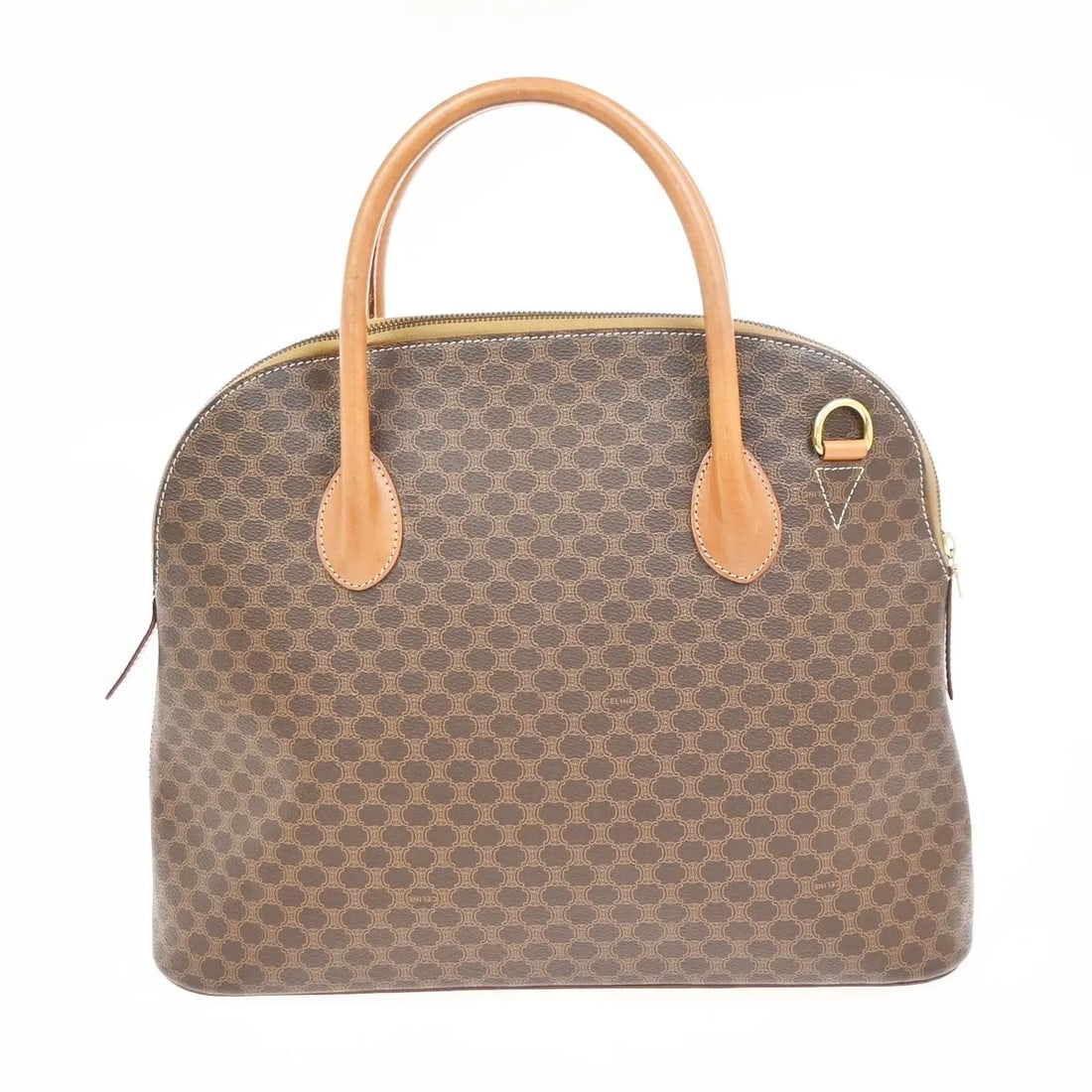 Celine Macadam Brown Canvas and Leather Vintage Handbag: Celine Macadam Brown Canvas and Leather Vintage Handbag This Celine Vintage Macadam handbag is crafted from canvas with leather accents in a brown color. Designed for women, it features the signature 