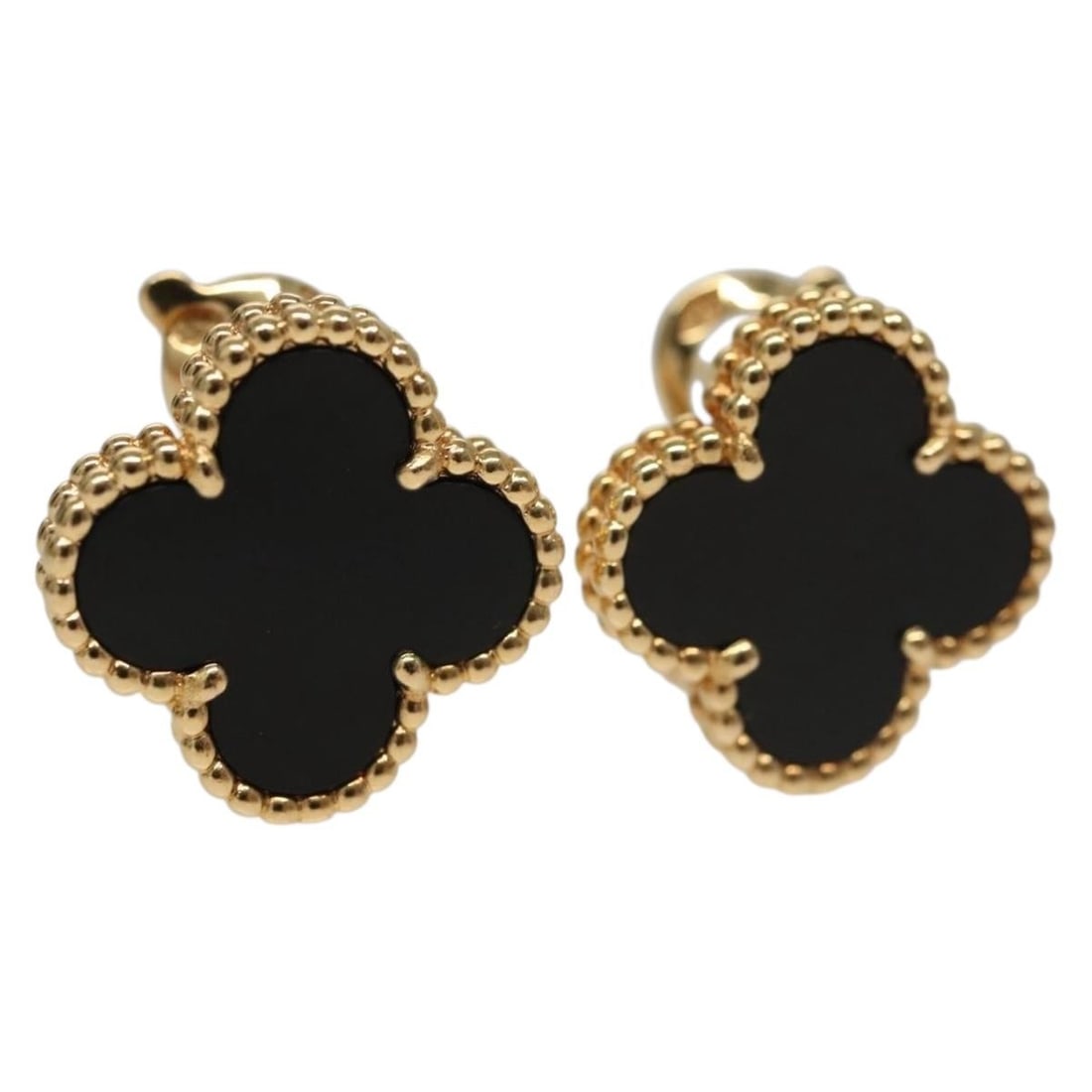 Van Cleef Arpels Vintage Alhambra Onyx 18K Gold Pierced Earrings: Van Cleef Arpels Vintage Alhambra Onyx 18K Gold Pierced Earrings Vintage Alhambra pierced earrings by Van Cleef & Arpels featuring a black and gold color combination. Made in France, this pair include