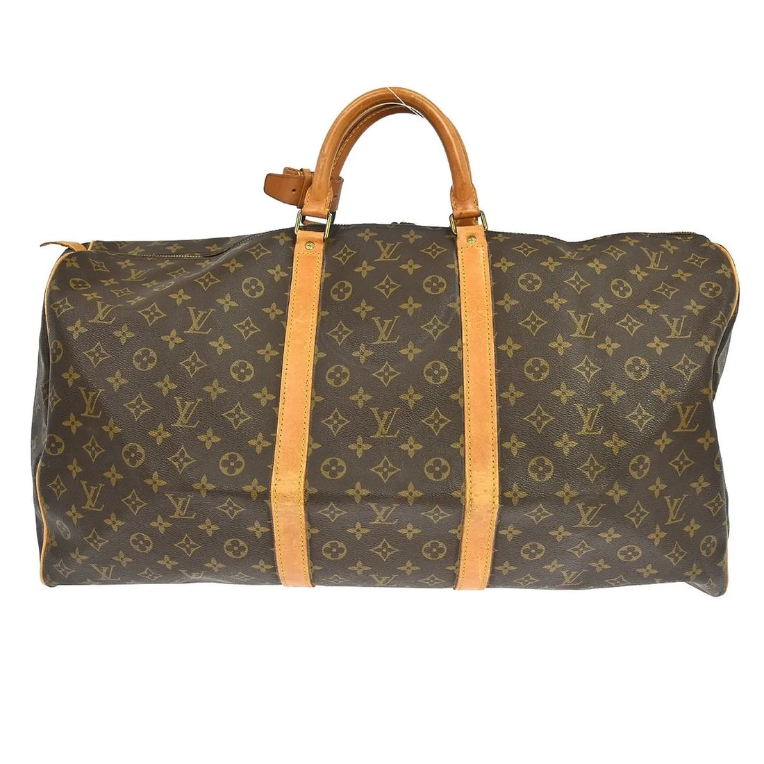 Louis Vuitton Keepall Monogram Canvas Travel Bag 60cm x 31cm x 25.5cm: Louis Vuitton Keepall Monogram Canvas Travel Bag 60cm x 31cm x 25.5cm This Louis Vuitton Keepall Bag features the iconic Monogram canvas in brown and is designed for unisex use. The bag shows signs of