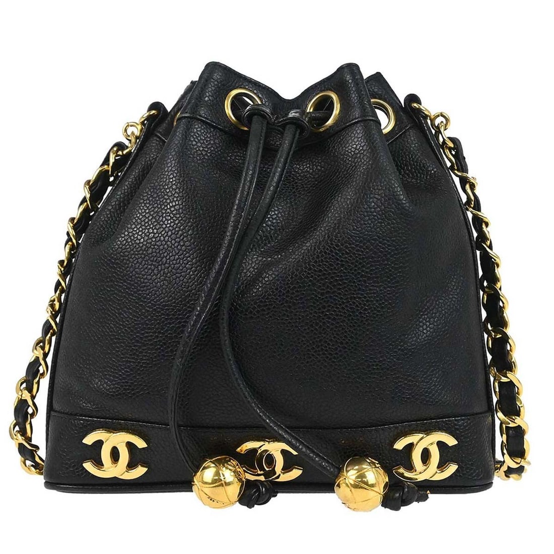 CHANEL Triple CC Drawstring Shoulder Bag Black Leather (1 of 15)
