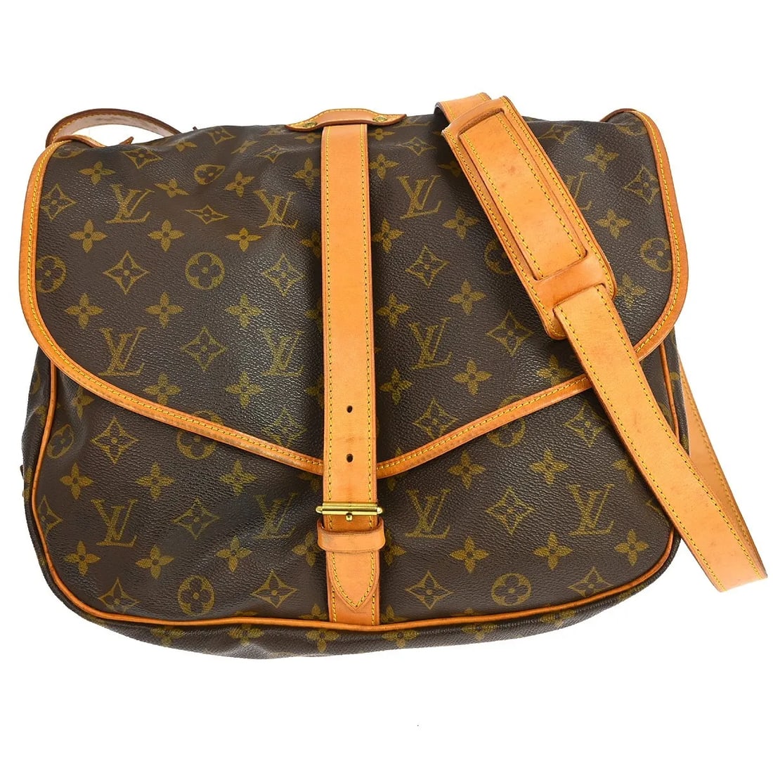 Louis Vuitton Saumur Unisex Brown Monogram Canvas Bag: Louis Vuitton Saumur Unisex Brown Monogram Canvas Bag Louis Vuitton Saumur bag in brown monogram canvas. This unisex piece is made in France and remains in good condition with visible wear from use. N