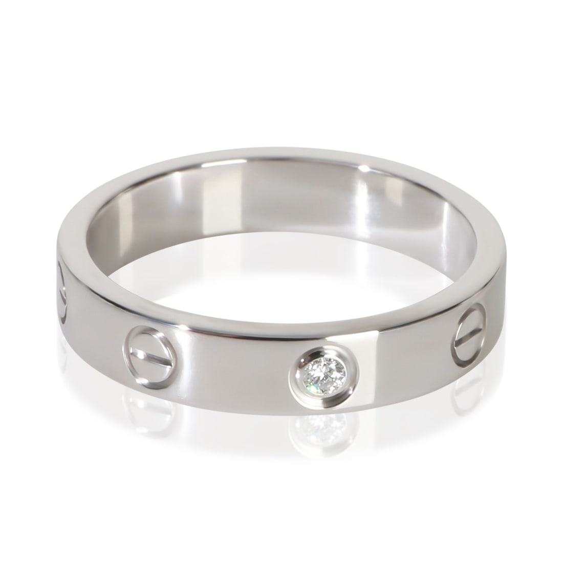 Cartier Small Model Love Ring 18k White Gold Diamond Size 6.75: Cartier Small Model Love Ring 18k White Gold Diamond Size 6.75 Pre-owned Cartier Small Model Love ring in 18k white gold, accented with round brilliant diamonds. This women's ring comes with the origi