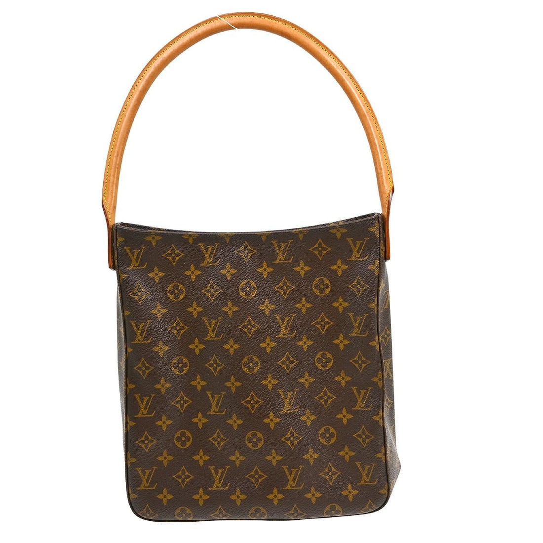 Louis Vuitton Looping GM Monogram Shoulder Bag M51145 DU0042: Louis Vuitton Looping GM Monogram Shoulder Bag M51145 DU0042 Vintage Louis Vuitton Looping GM shoulder bag in Monogram canvas with leather trim and a beige leather strap. This women's shoulder bag fea