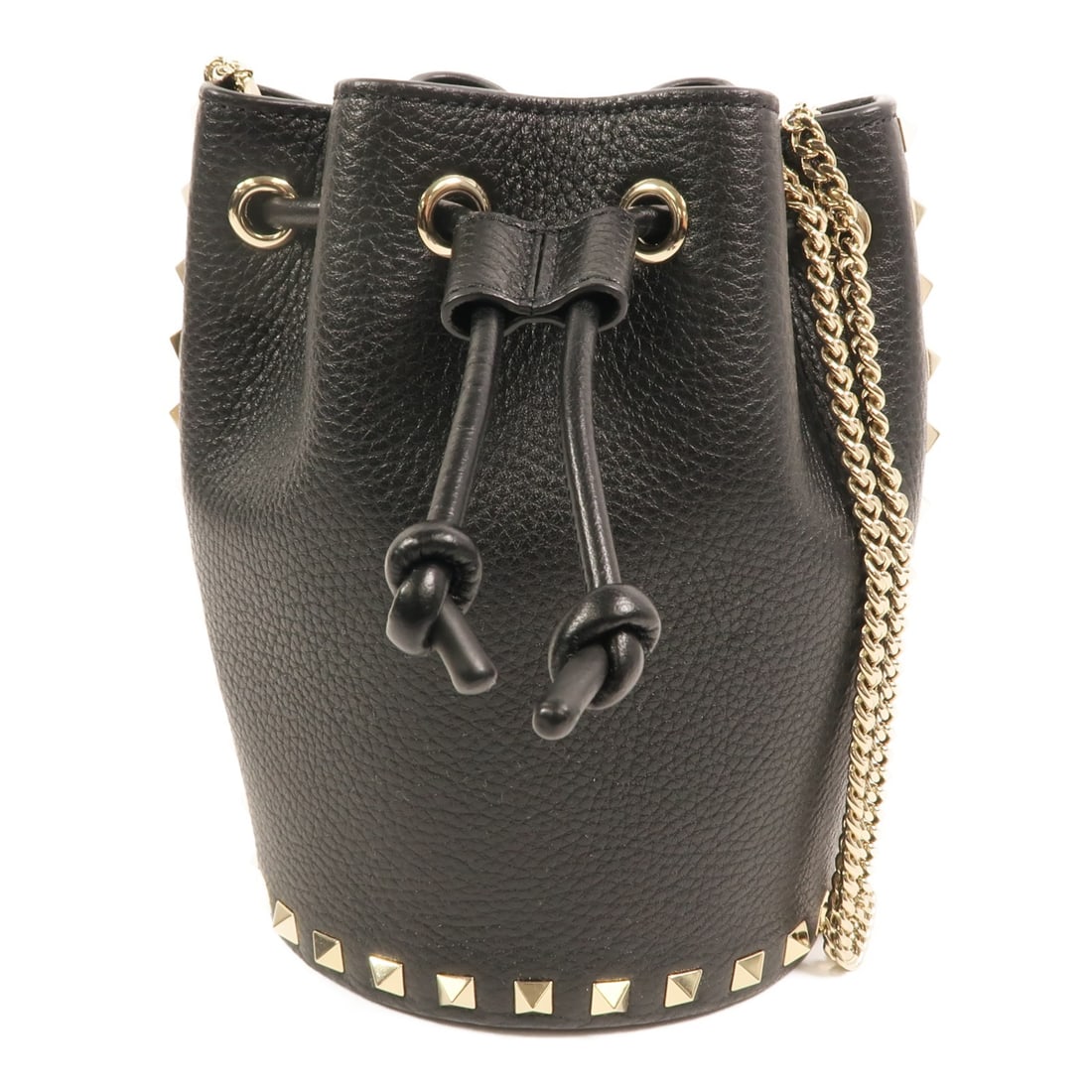 Valentino Black Calfskin Leather Bucket Shoulder Bag with Gold Chain Hardware (1 of 14)