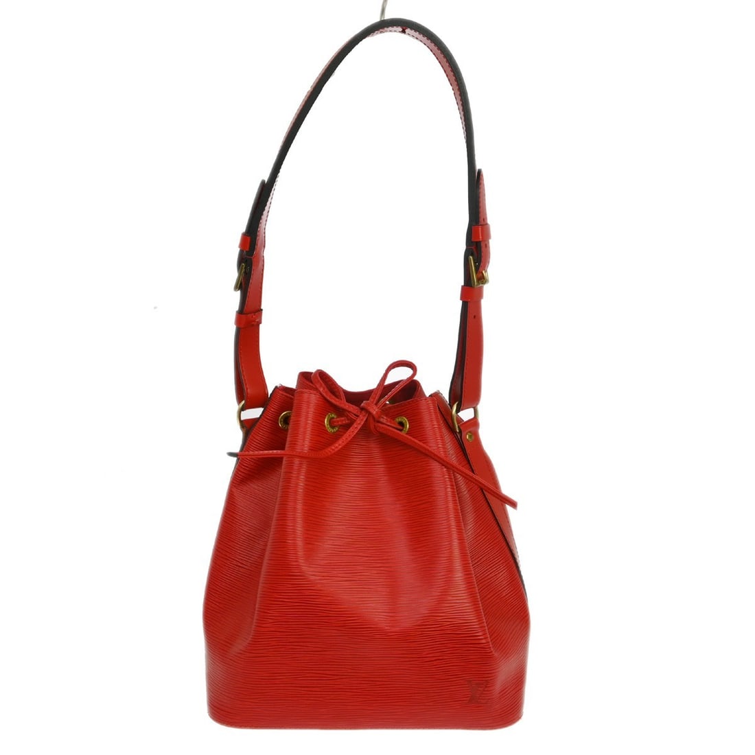 Louis Vuitton Petit Noe Red Epi Leather Drawstring Shoulder Bag M44107: Louis Vuitton Petit Noe Red Epi Leather Drawstring Shoulder Bag M44107 Vintage Louis Vuitton Petit Noe shoulder bag in red Epi leather with a drawstring closure and adjustable shoulder strap. The bag 