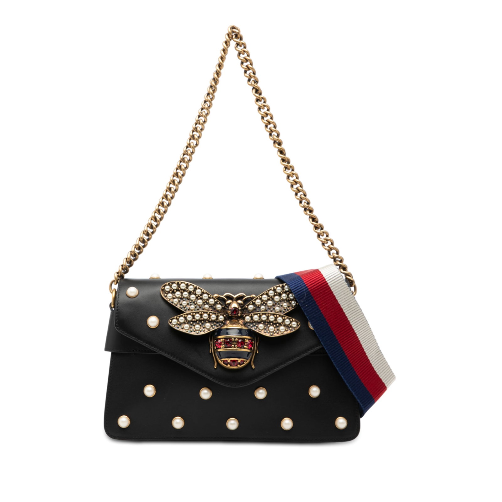 Gucci Queen Margaret black leather satchel with pearl bee accents (1 of 7)