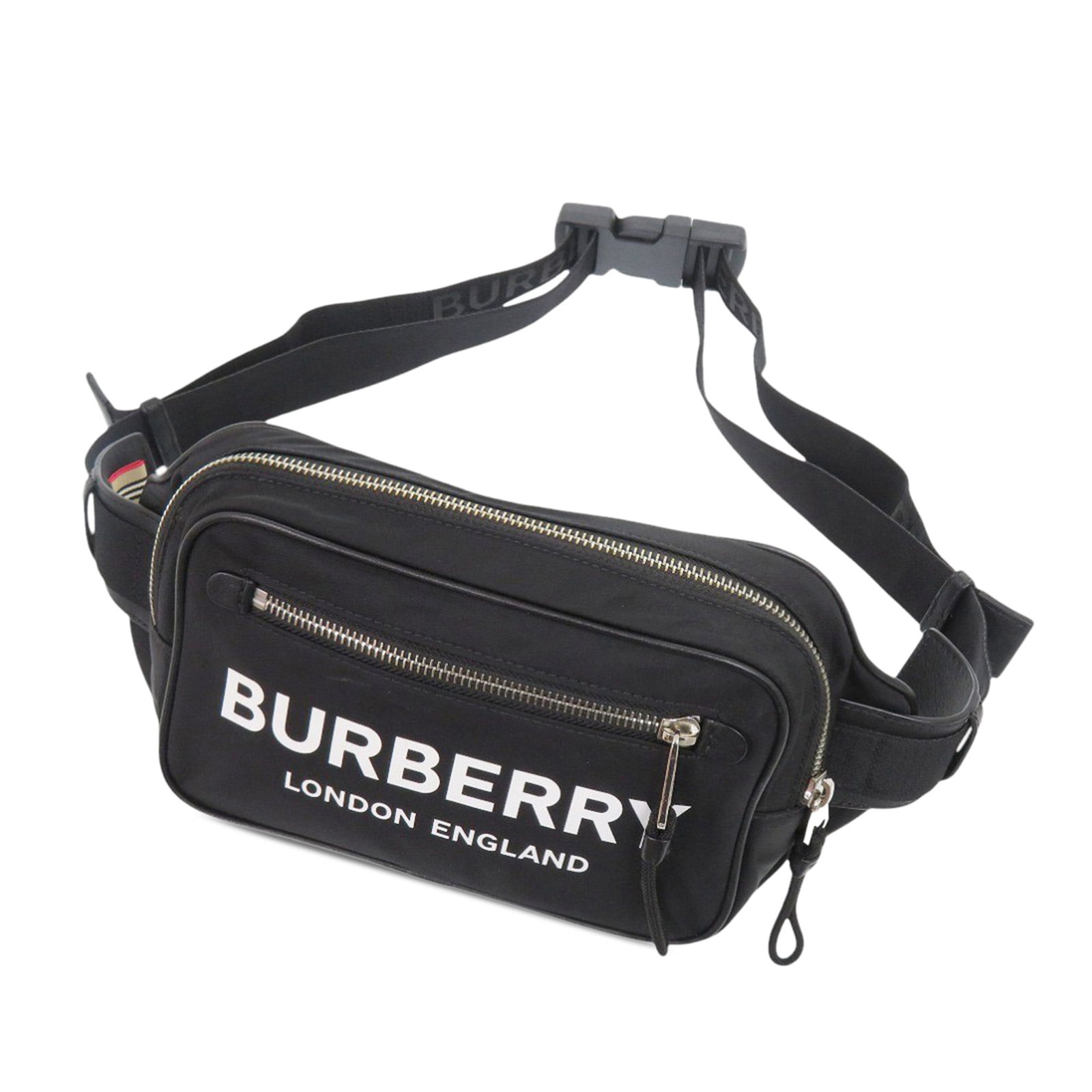 Burberry Econyl logo nylon belt bag: Burberry Econyl logo nylon belt bag This Burberry Econyl Nylon Logo Bum Bag is crafted from durable nylon fabric and features an adjustable flat strap with a buckle closure for comfortable wear. The d