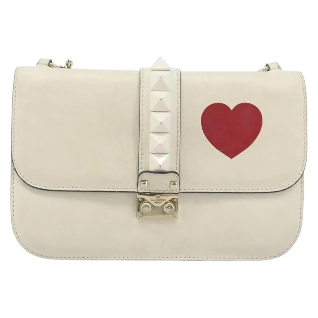Valentino Garavani Glam Lock White Leather Shoulder Bag: Valentino Garavani Glam Lock White Leather Shoulder Bag Valentino Garavani Glam Lock bag in white leather. This pre-owned piece shows overall wear consistent with use, including loss of shape, light w