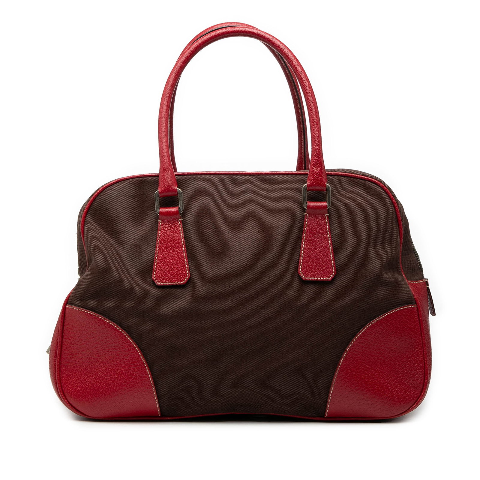 Prada Canapa Bauletto Canvas Handbag with Leather Trim (1 of 6)