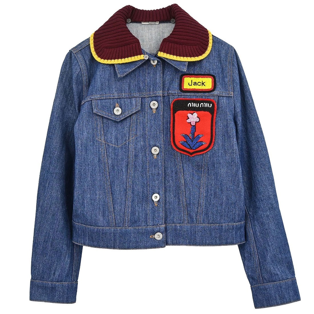 Miu Miu Women Blue Cotton Jacket IT 38 Removable Collar (1 of 18)