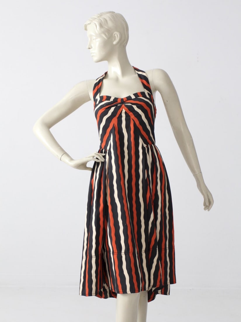 Vintage Marc Jacobs Halter Dress Black Cream Orange Stripes (1 of 6)
