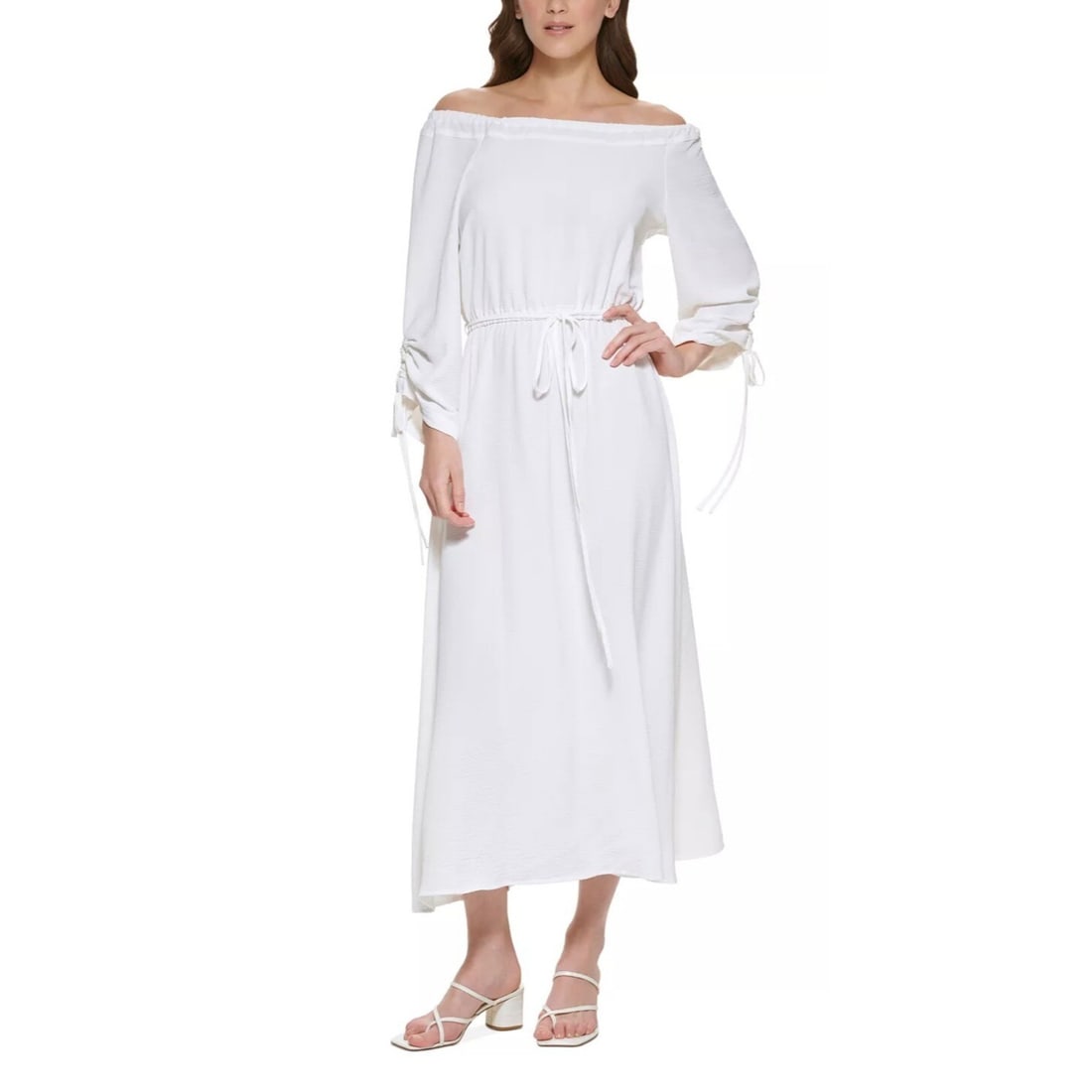 Calvin Klein Women's Off-The-Shoulder Blouson Maxi Dress White 12 Belted (1 of 6)