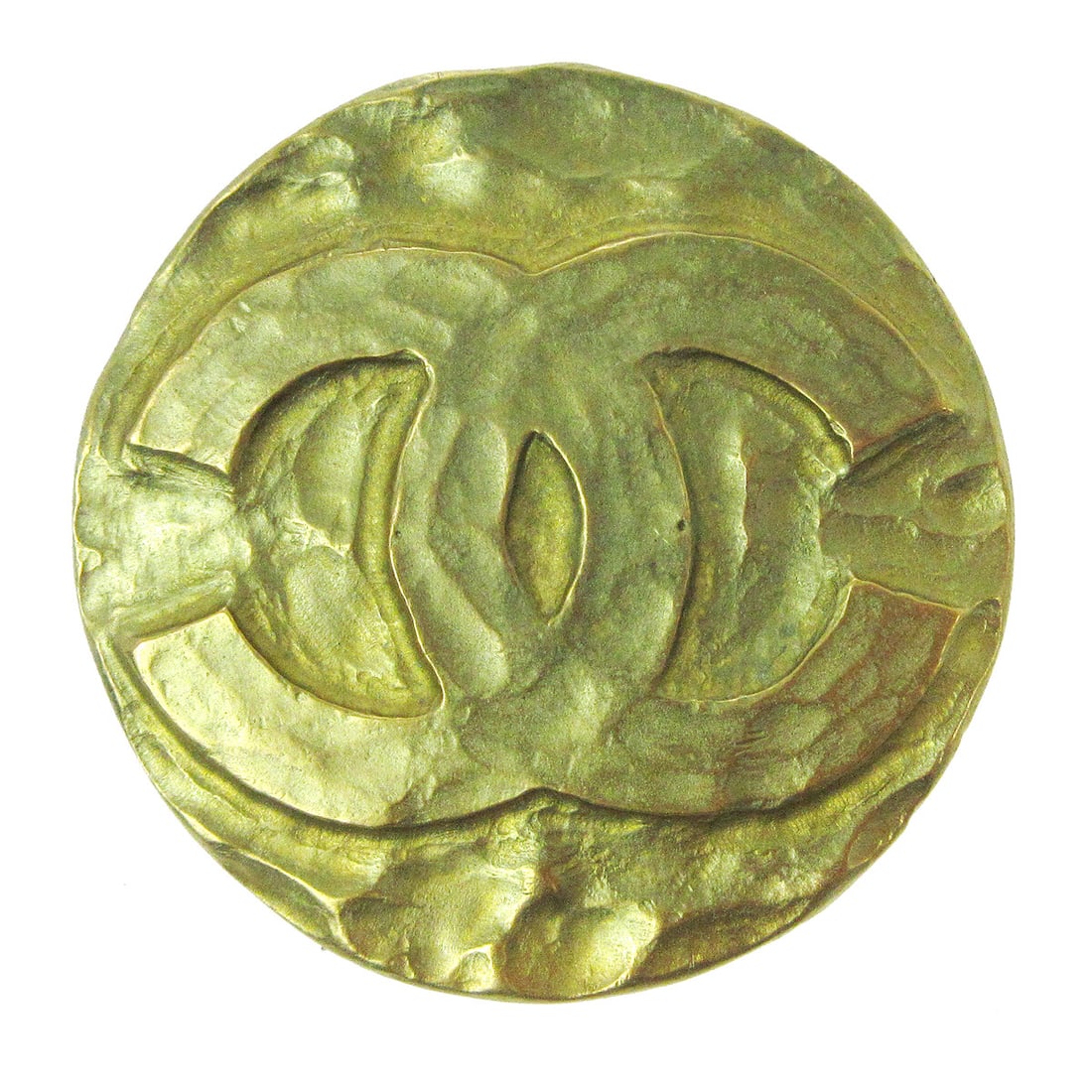 Chanel 95P Gold Tone Medallion Brooch Pin: Chanel 95P Gold Tone Medallion Brooch Pin Chanel medallion brooch pin in a gold-tone finish with the CC logo motif. Marked 95P, this round brooch was made in France and shows reasonable wear and tear 