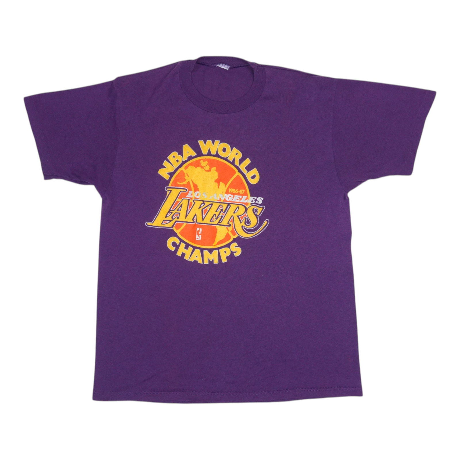 Vintage 1987 Los Angeles Lakers Championship Purple T Shirt 50 50 Poly Cotton: Vintage 1987 Los Angeles Lakers Championship Purple T Shirt 50 50 Poly Cotton This is an original vintage 1987 Los Angeles Lakers World Champions shirt. The shirt is a genuine 1980s piece, not a moder