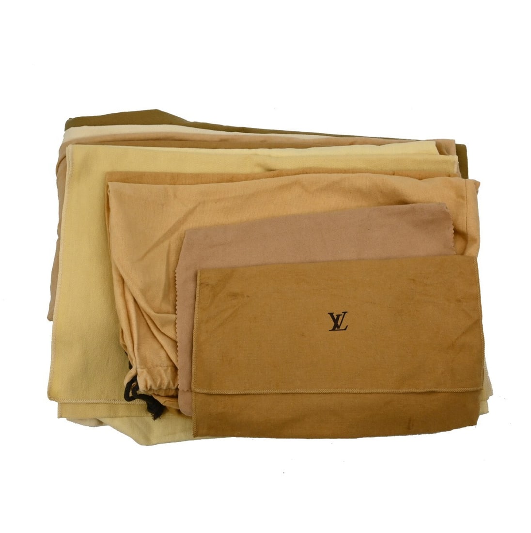 Set of 10 Louis Vuitton Dustbags Brown Beige Cotton: Set of 10 Louis Vuitton Dustbags Brown Beige Cotton Set of 10 authentic Louis Vuitton dust bags in brown and beige cotton. These unisex dustbags show overall signs of use with reasonable wear and tear