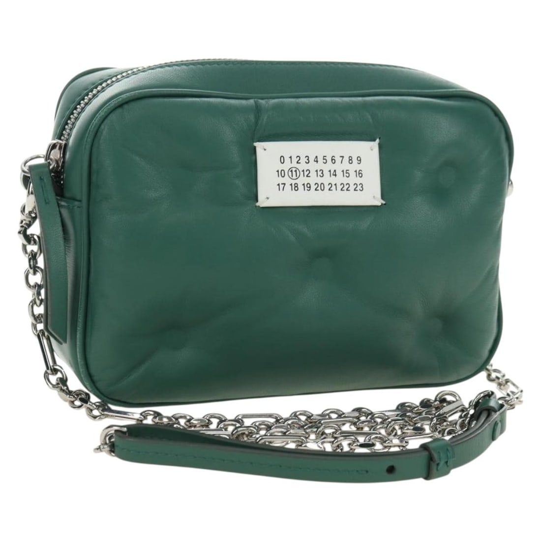 Maison Margiela Leather Shoulder Bag Green Silver with Dust Bag: Maison Margiela Leather Shoulder Bag Green Silver with Dust Bag Maison Margiela shoulder bag in green leather with silver-tone accents. Made in Italy, this women's bag includes a dust bag and is noted