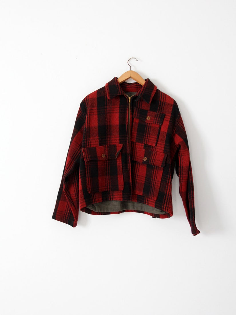 1940s Vintage Wool Plaid Hunting Jacket Red Black (1 of 7)
