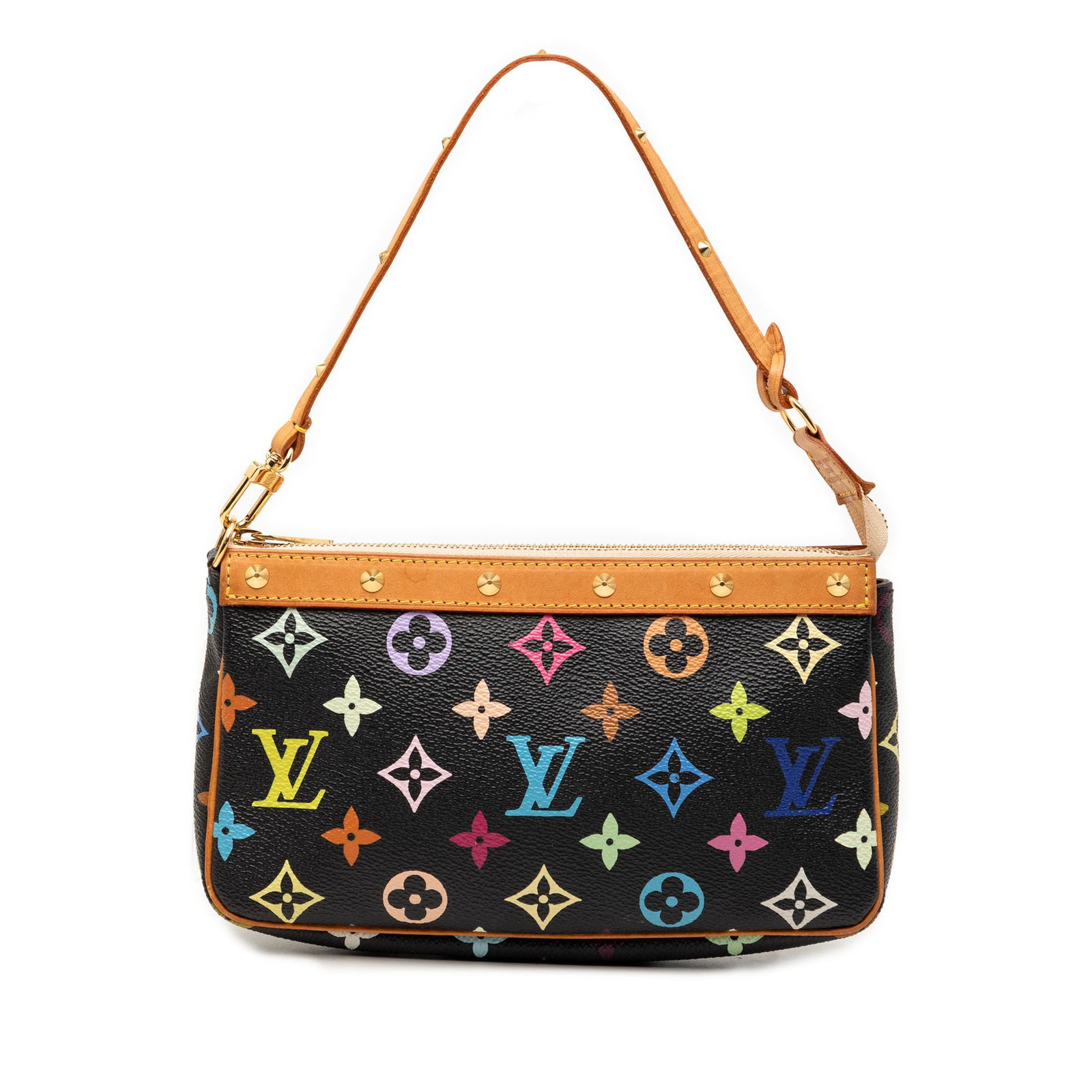 Louis Vuitton Multicolore Canvas Pochette Accessoires Bag with Vachetta Leather Trim: Louis Vuitton Multicolore Canvas Pochette Accessoires Bag with Vachetta Leather Trim This Louis Vuitton Monogram Multicolore Pochette Accessoires features a multicolore monogram canvas body accented w