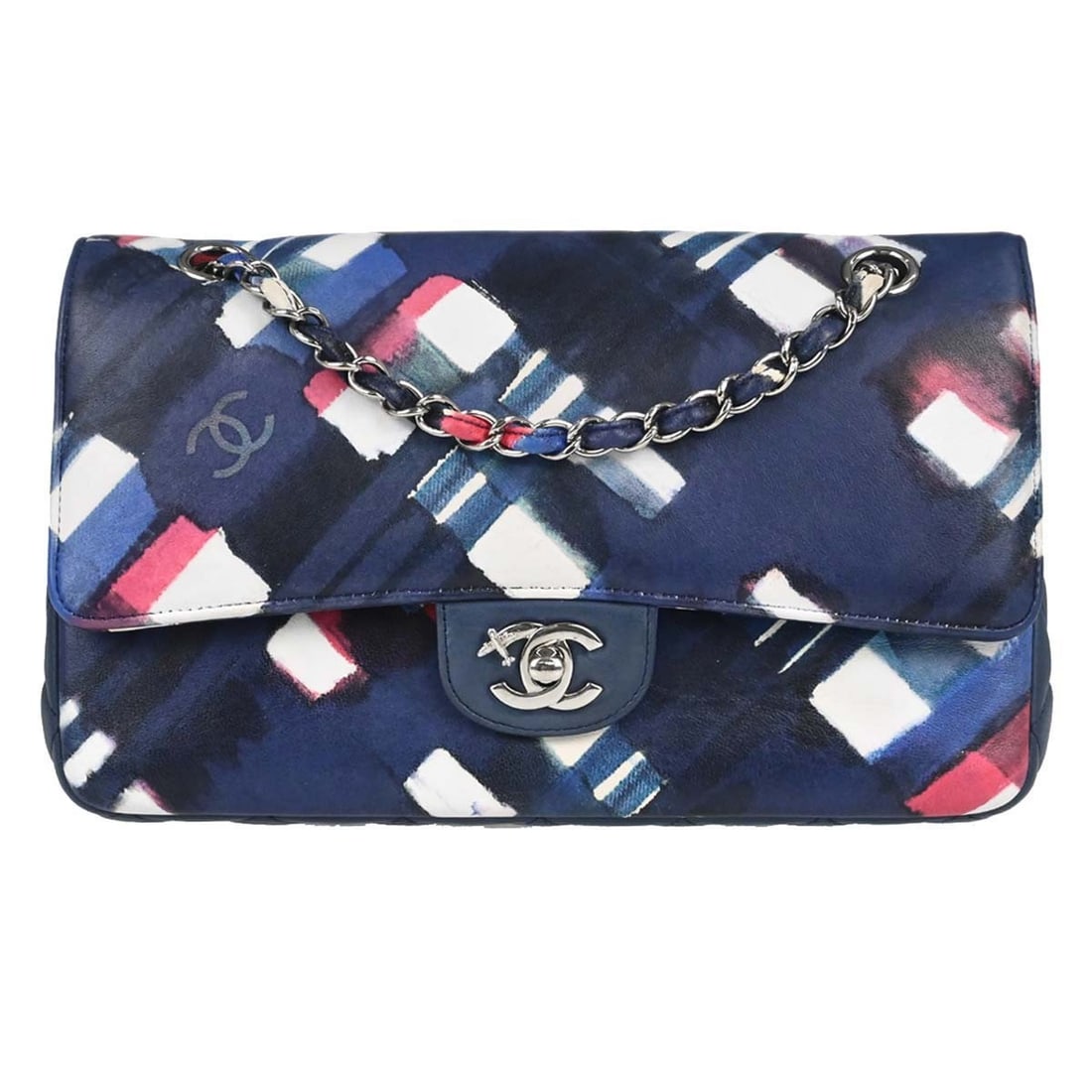 CHANEL Classic Double Flap Medium Shoulder Bag Navy Lambskin: CHANEL Classic Double Flap Medium Shoulder Bag Navy Lambskin Chanel Classic Double Flap shoulder bag in navy lambskin with a turn-lock closure and shoulder strap. This medium bag is made in France and