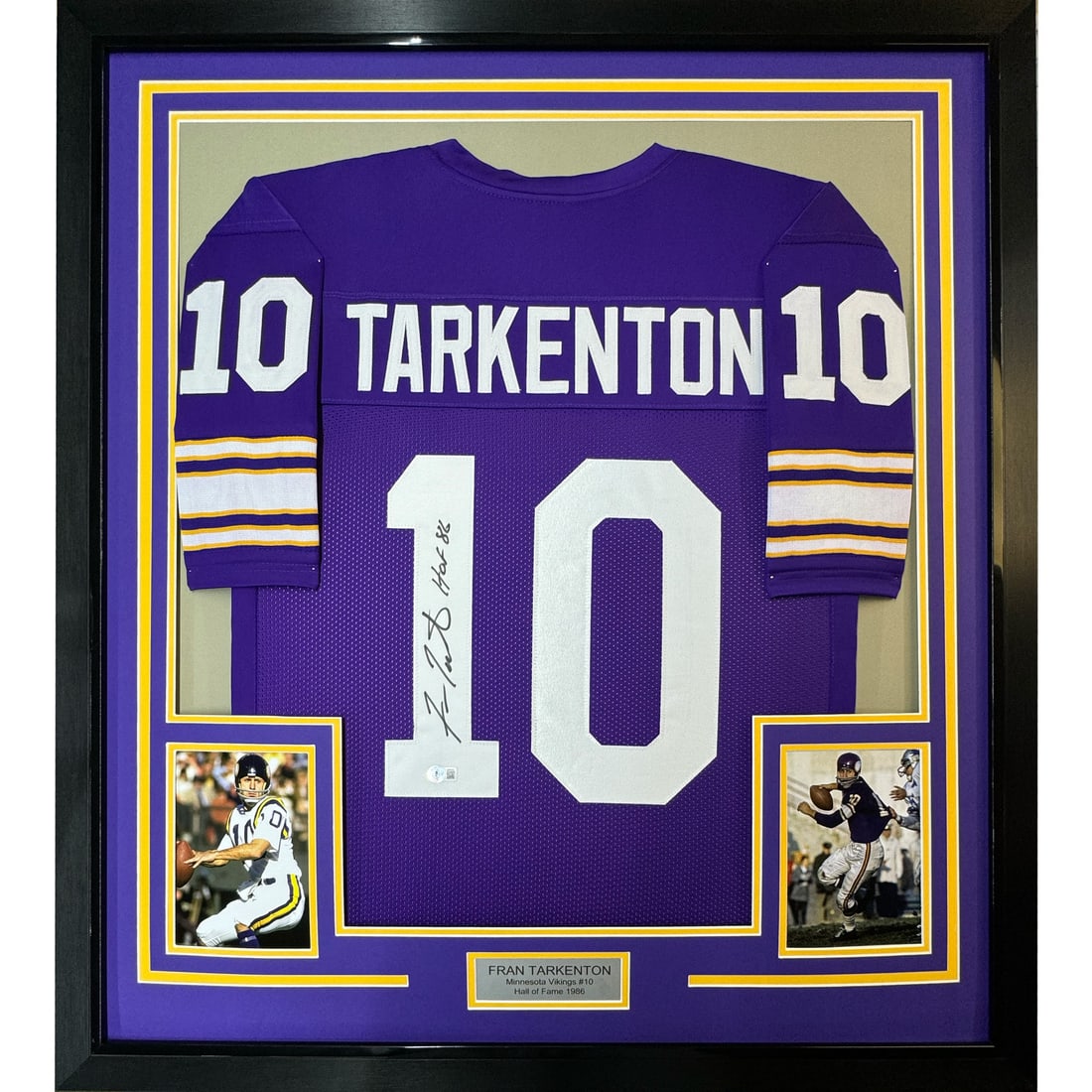 Framed Signed Fran Tarkenton HOF Jersey 33x42 JSA COA Minnesota Vikings: Framed Signed Fran Tarkenton HOF Jersey 33x42 JSA COA Minnesota Vikings Celebrate the legendary career of Fran Tarkenton with this framed and autographed purple jersey from his Hall of Fame induction 