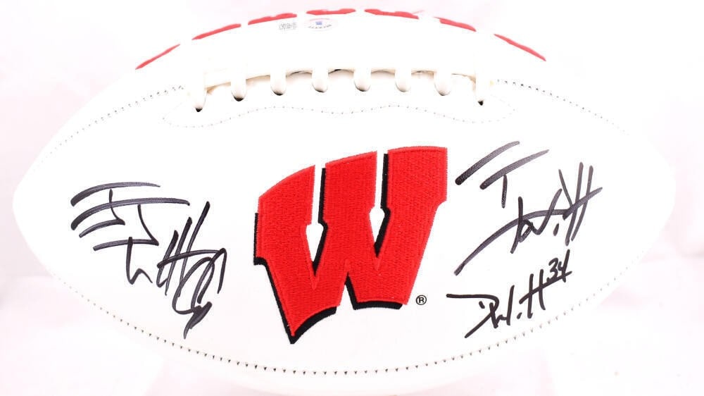 Wisconsin Badgers Logo Football Signed by Derek TJ and JJ Watt Beckett Hologram (1 of 4)