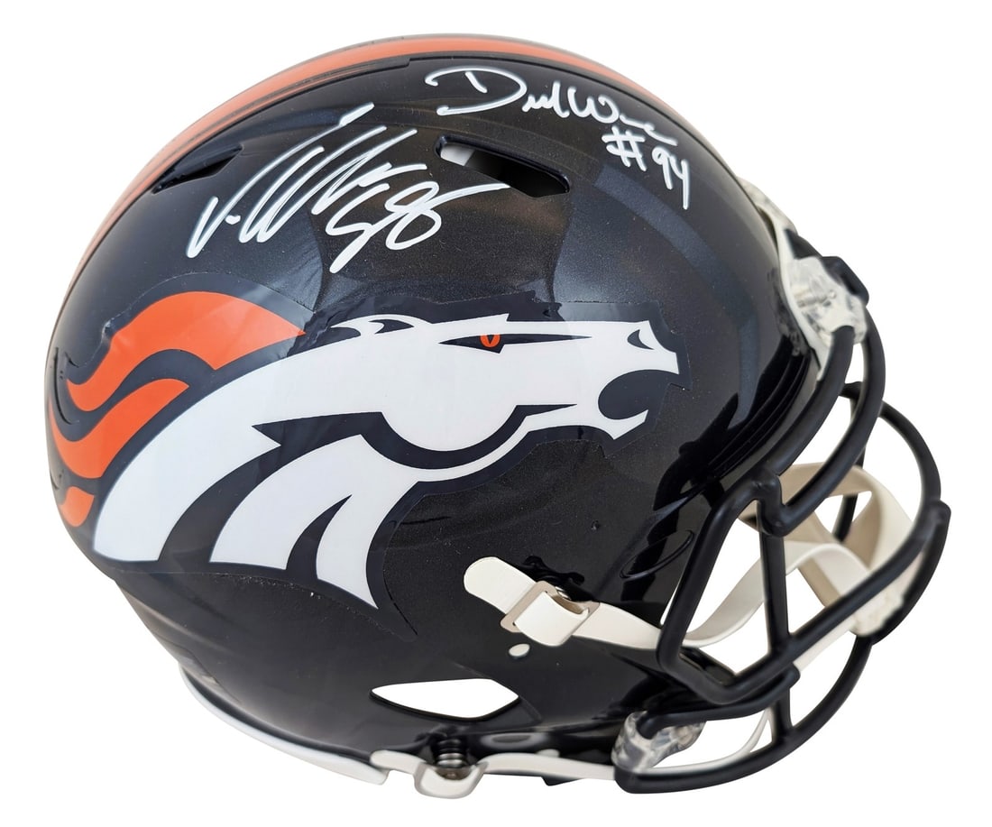 Denver Broncos DeMarcus Ware Von Miller Signed Full Size Helmet BAS Authenticated: Denver Broncos DeMarcus Ware Von Miller Signed Full Size Helmet BAS Authenticated This authentic full-size Speed Proline helmet is personally signed by NFL legends DeMarcus Ware and Von Miller of the 