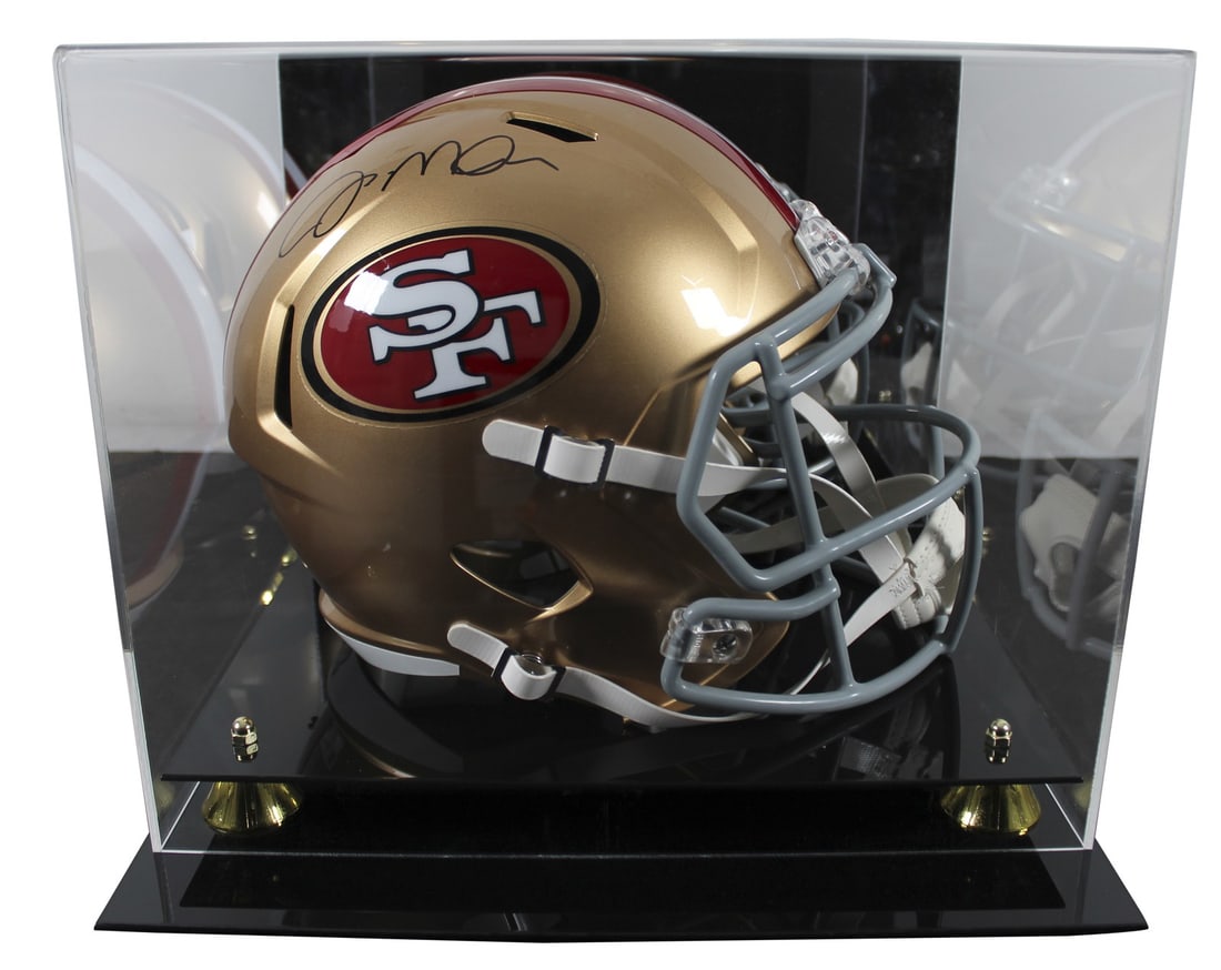 Joe Montana signed Riddell Speed replica helmet with acrylic display case: Joe Montana signed Riddell Speed replica helmet with acrylic display case Autographed Riddell full size speed replica helmet personally signed by Joe Montana of the San Francisco 49ers. The item is or