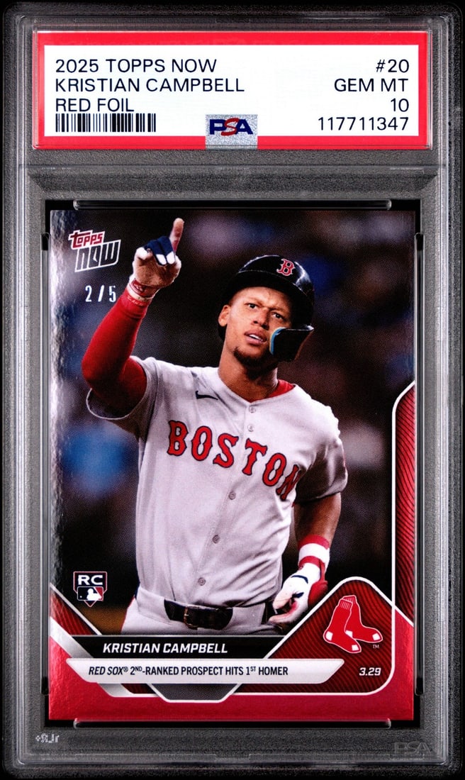2025 Topps Now Kristian Campbell #20 Red Foil /5 RC PSA 10 Baseball Card (1 of 2)