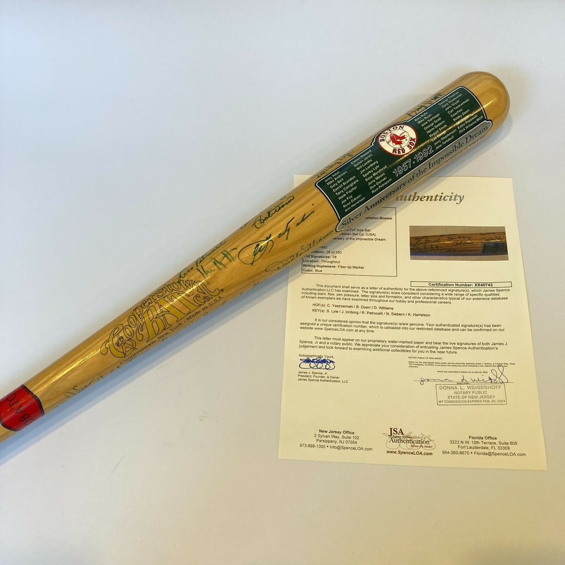 1967 Boston Red Sox Team Signed Bat with Yastrzemski JSA COA: 1967 Boston Red Sox Team Signed Bat with Yastrzemski JSA COA Celebrate the legacy of baseball with this 1967 Boston Red Sox AL Champs Team Signed Baseball Bat. This original bat features a remarkable 