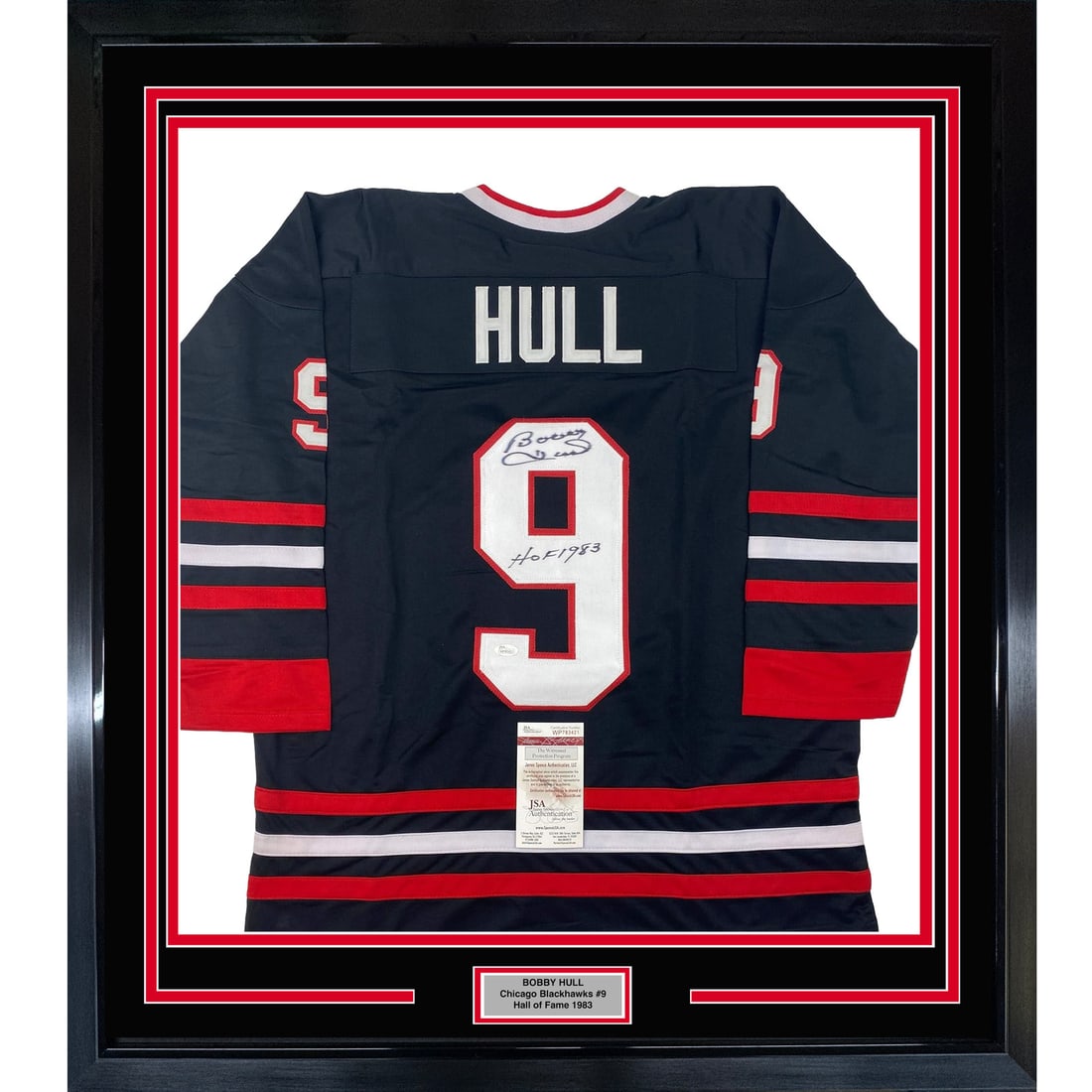 Bobby Hull signed Chicago Blackhawks jersey framed 33x42 JSA COA (1 of 2)